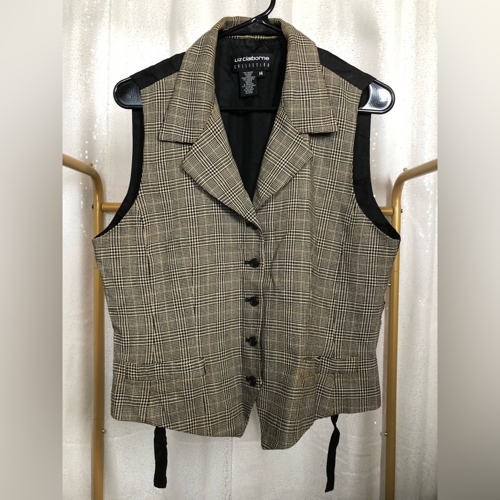 Vintage Liz Claiborne Collection Black/White Houndstooth Patterned Vest 90s